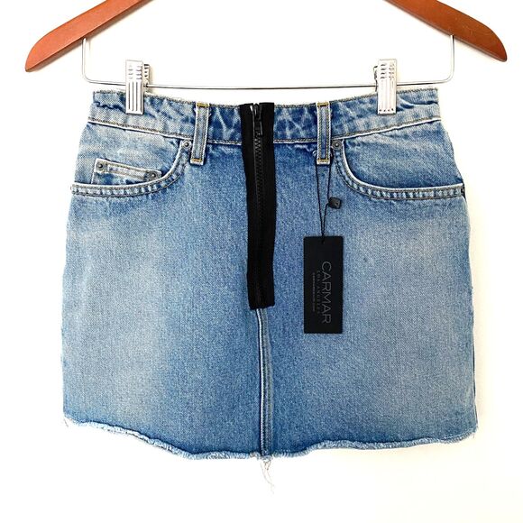 NWT Carmar Colin Half Zip Denim Mini Skirt Cotton Jean Womens  Sz 25 - Picture 2 of 11